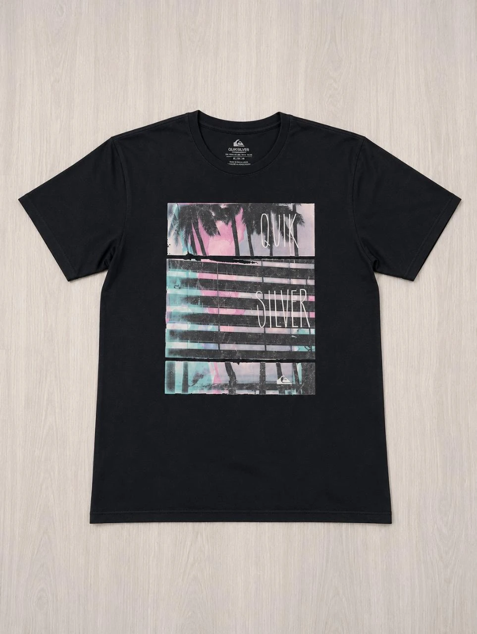 T-Shirt Quiksilver Noir Imprimé Palmier & Logo - Taille XL / XXL